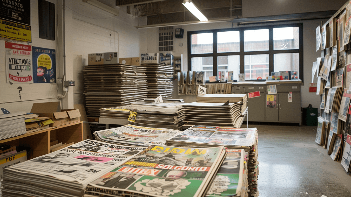 Différents papiers journaux recyclés dans une imprimerie
